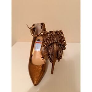 INC Bronze with Rhinestone Bow D'Orsay Ankle Strap 8